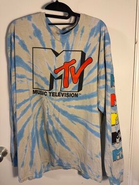 MTV Tie-Dye Long Sleeve Tee – Blue & Cream XL